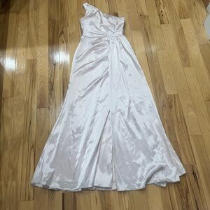 JJ’s House A-line One Shoulder Floor-Length Satin Bridesmaid Dress With Ruffle